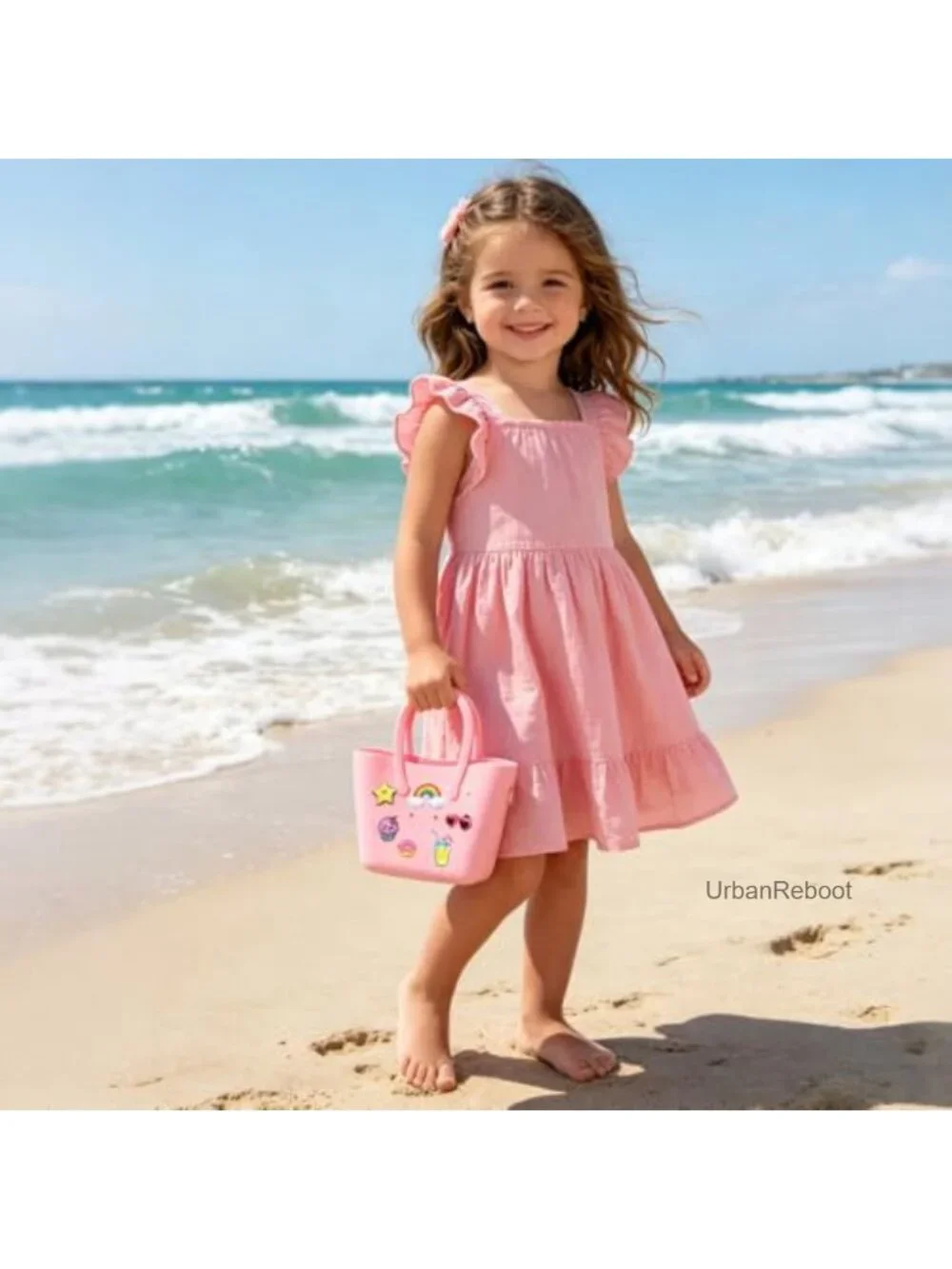Mini Rubber Tote Bag for Girls Small Beach Bag with 25pc Decorations